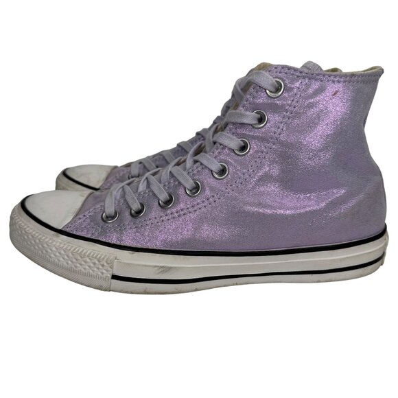 Converse All Star Womens High Top Sneakers Sz 8.5 Light Purple‎ Metallic Canvas - Picture 5 of 11